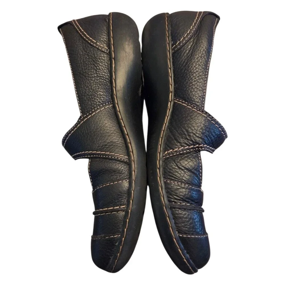 Clarks Women's Ashland Elayne Mary Jane Leather Black Tumbled 10M